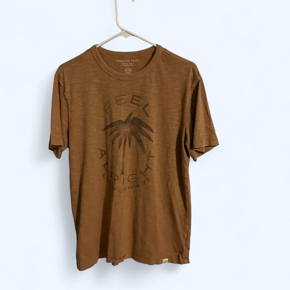American Eagle tee mens S brown graphic short sleeve california palm